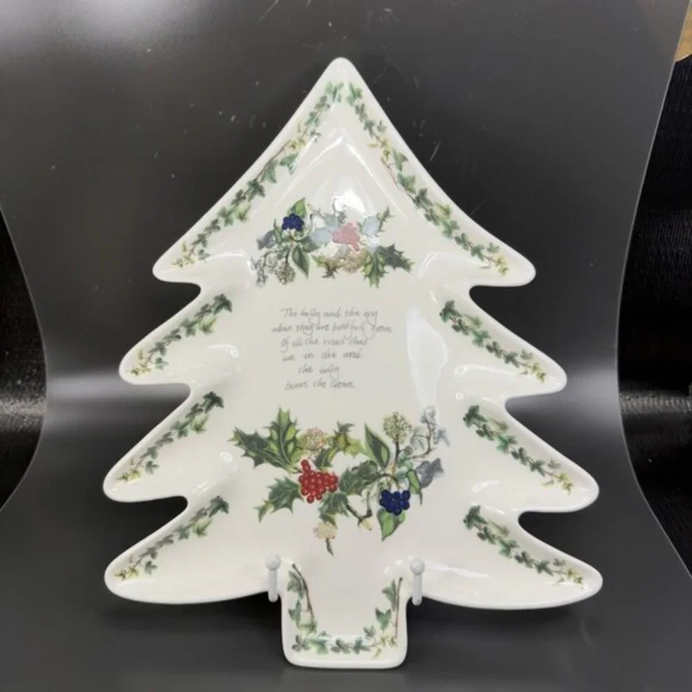 Portmeirion The Holly And The Ivy Christmas Tree Shaped Serving Dish Large 13inc